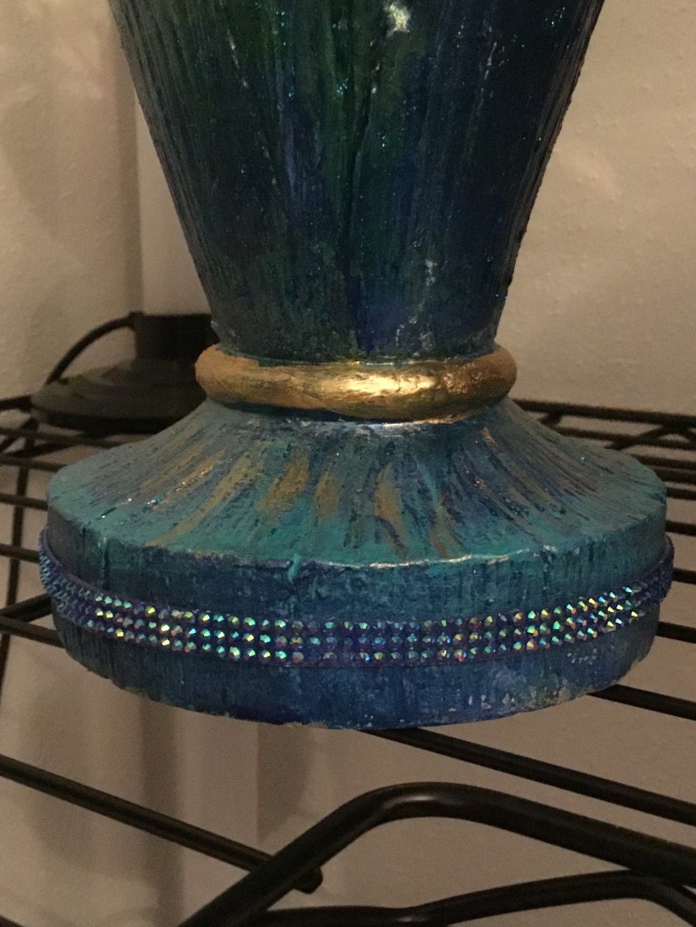 New Hand Painted Teal Wooden Candle Holder - Picture 3 of 4